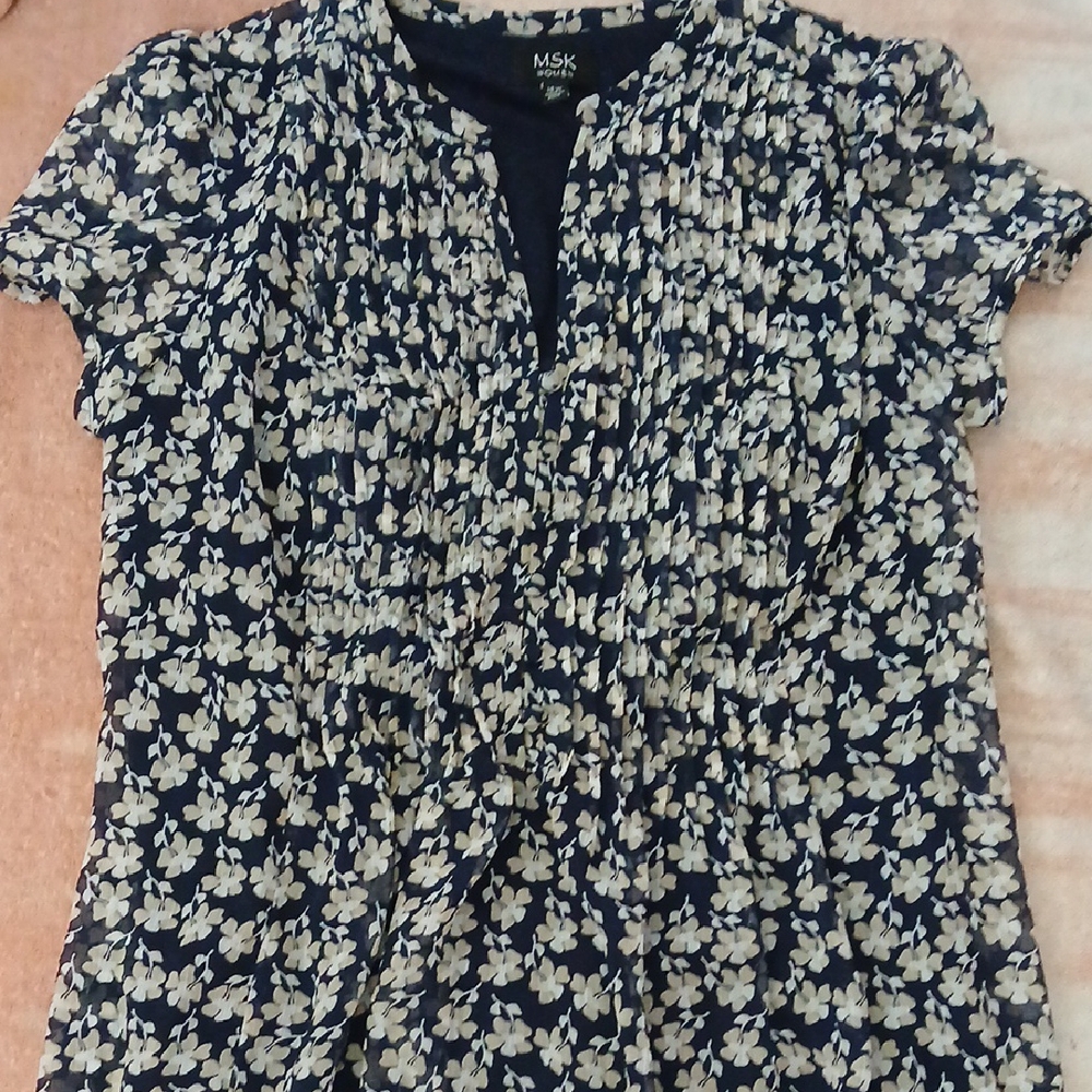 MSK Black Short Sleeve Ruched Blouse